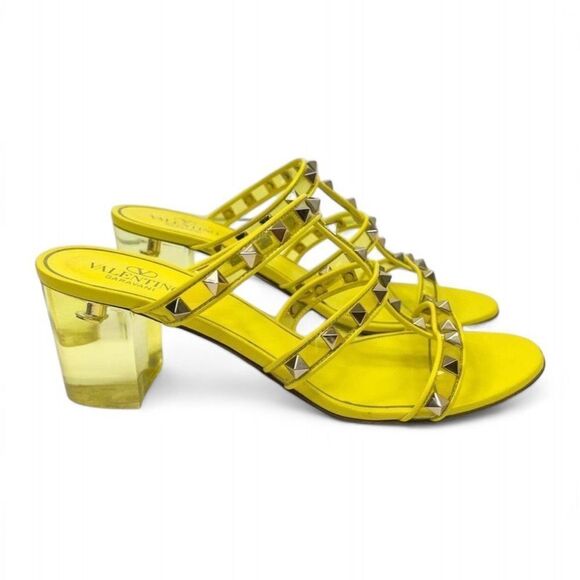 VALENTINO Garavani Yellow Platinum Rockstud Open Toe Plexi Heel Sandals … - Picture 3 of 11